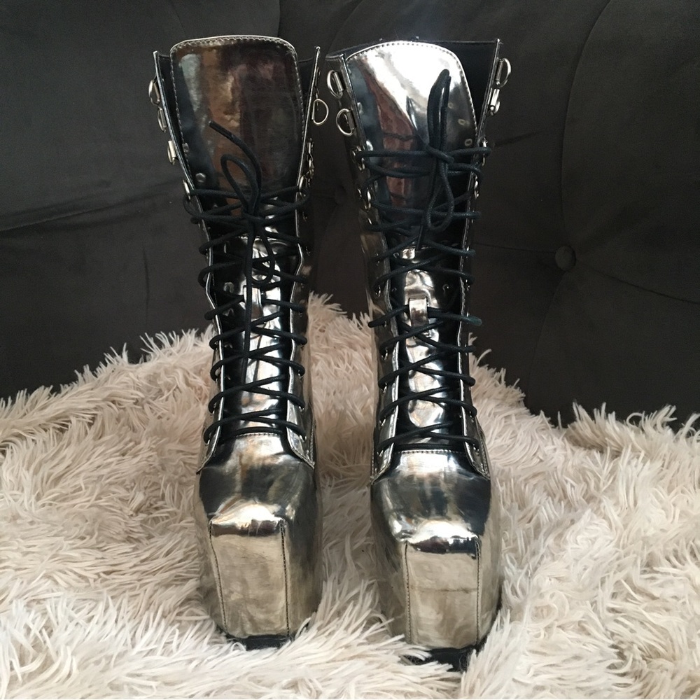 Metallic Holographic Platform Boots-Current Mood Size 5 - Picture 2 of 10